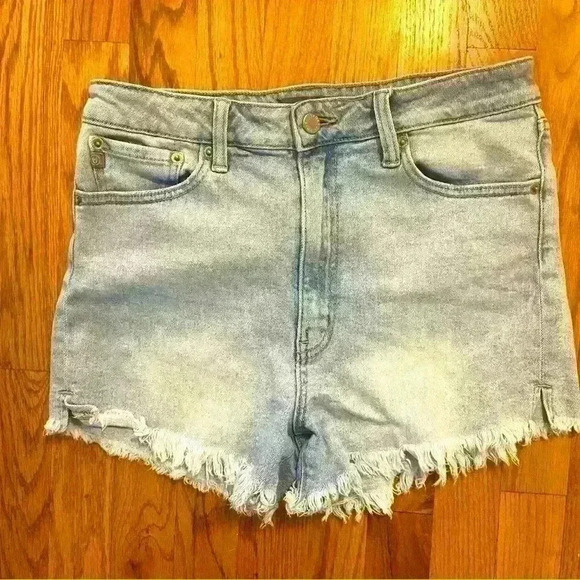 Just USA ELLIE High Rise Fray Hem Denim Shorts Size L Juniors Cut Offs Beach - Picture 6 of 9